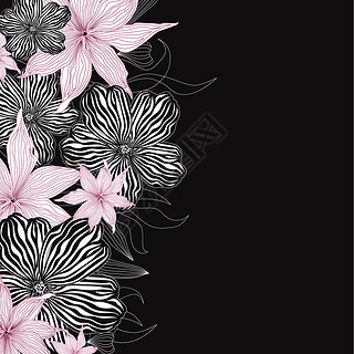 Black and white background with white and pink flowers border