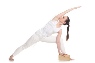 Extended Side Angle Pose Yoga with block