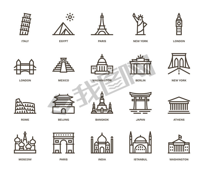 International Landmarks and Monuments, Monoline concept.