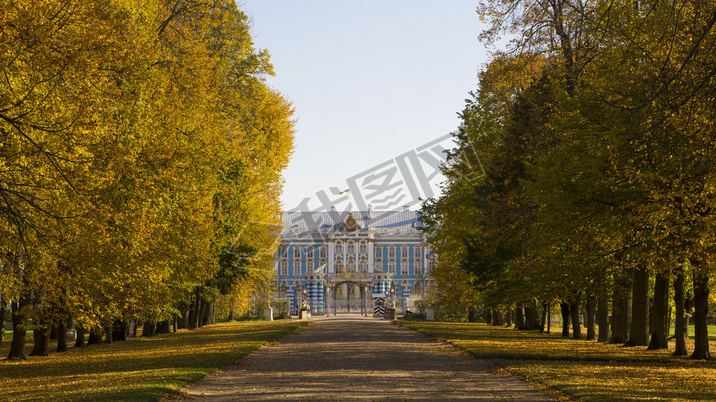 The view from the park to the Ekaterina's Palace in Saint-Petersburg