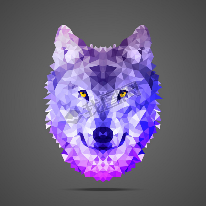 Wolf low poly Side light purple