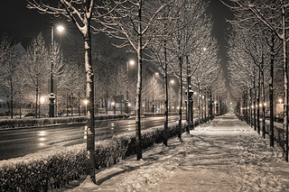 Budapest Andrsy road in the winter night