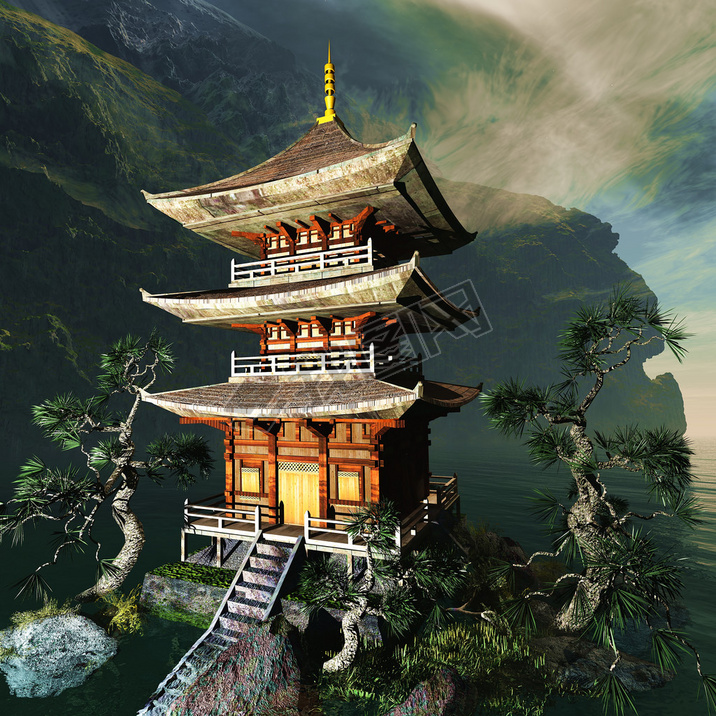 Zen buddhistiska tempel i bergen