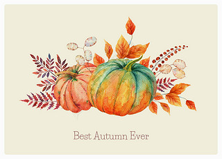 水彩画Boho Fall花橙南瓜球感恩节装饰，秋天的梯形芥末色。棕色蕨类，干的批发棕榈，卢纳利亚