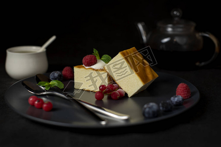 Appetizing cottage cheese with berries on the plate