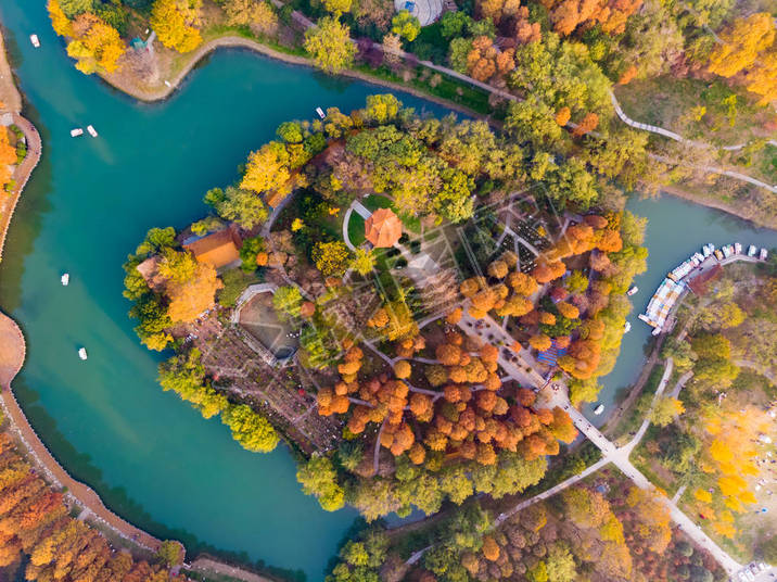 Aerial photography scenery of jiefang Park, Wuhan, Hubei in late autumn