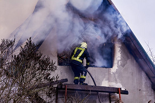 December 3, 2020, Dole island, Latvia: extinguishing the fire destroyed the village house