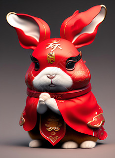 2023年春节兔年红色喜庆招财拜年兔子