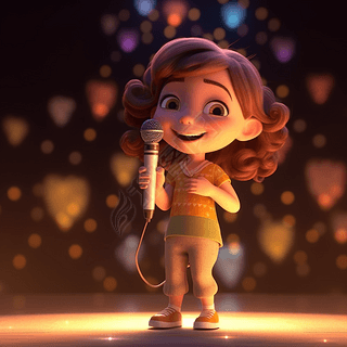 唱歌的小女孩卡通3d插画