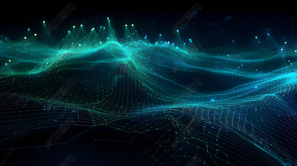 数码科技蓝绿色未来线条抽象图形海报网页ppt背景