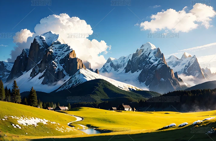 雪山圖 雪山风景画下载-编号32491054-{$className}-我图网