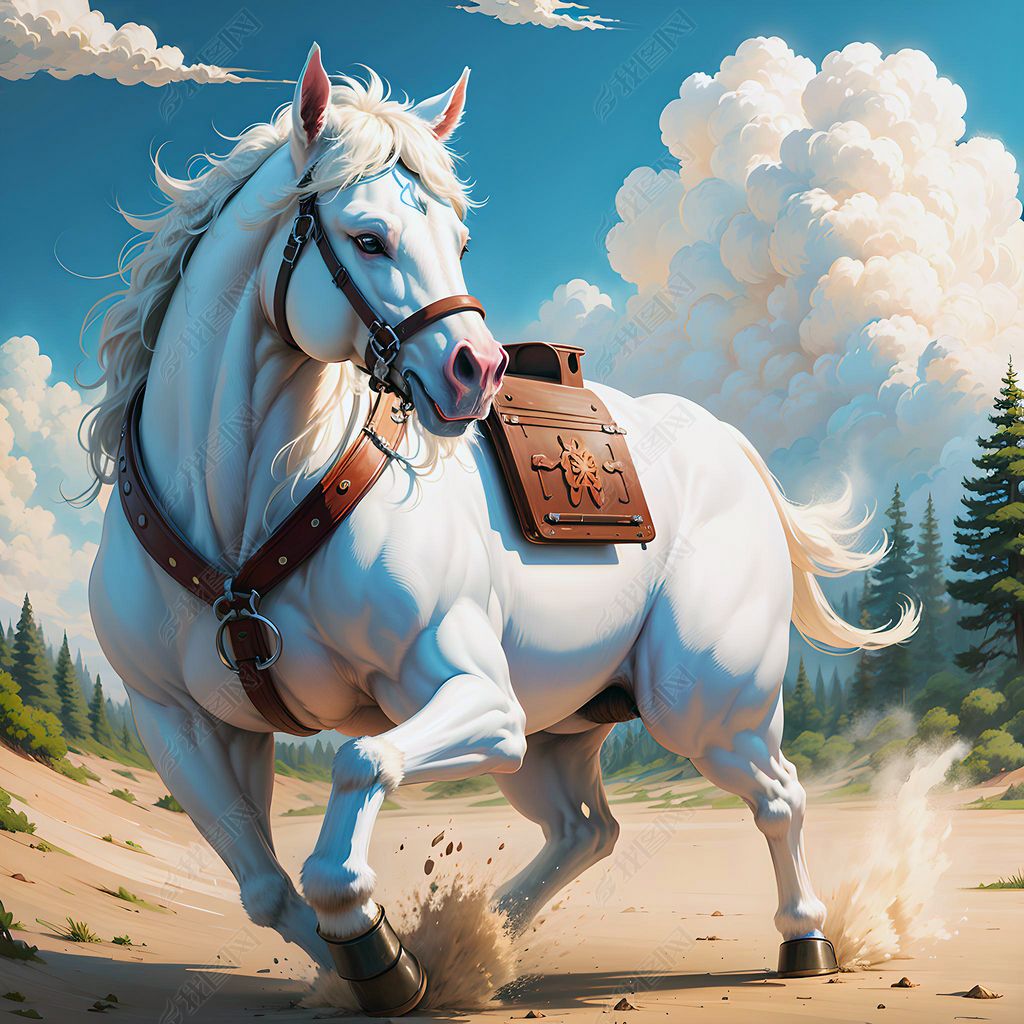 奔跑的白马创意小清新风格海报设计数字艺术插画