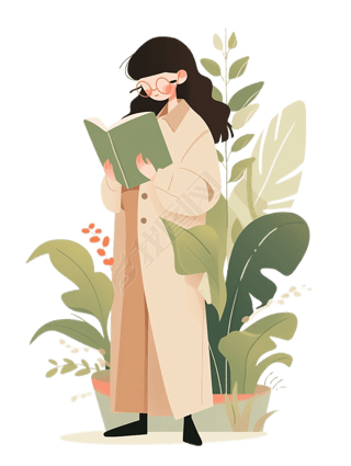扁平风插画看书的女孩
