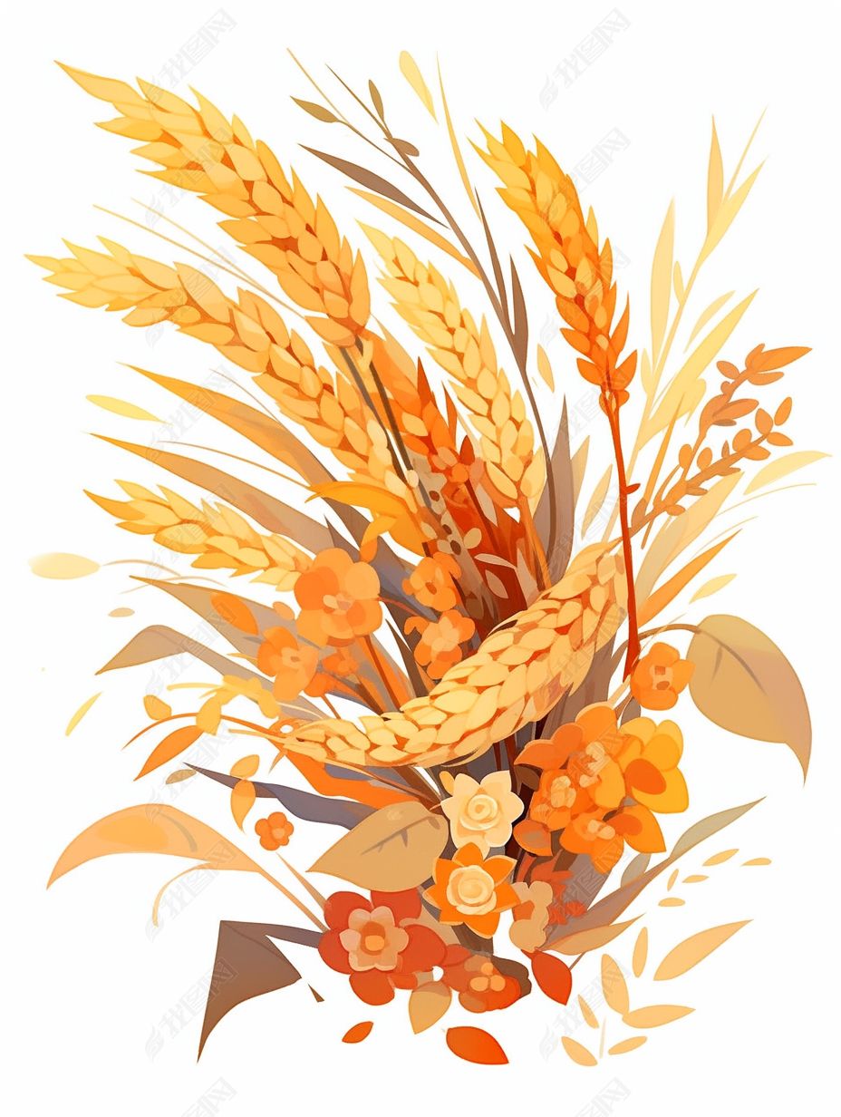 金黄色高粱插画素材秋天农作物元素