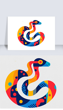 抽象色块夸张彩色十二生肖蛇元素