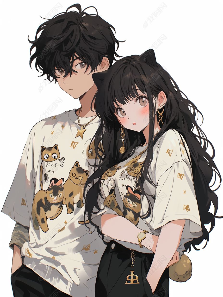 原创艺术二次元动漫卡通情侣头像插画插图海报壁纸-版权可商用