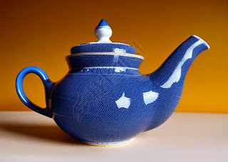 蓝色的茶壶中国茶文化倒茶茶艺茶具在黑色的背景下