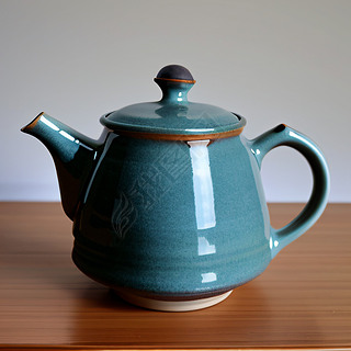 绿色的茶壶中国茶文化倒茶茶艺茶具在黑色的背景下