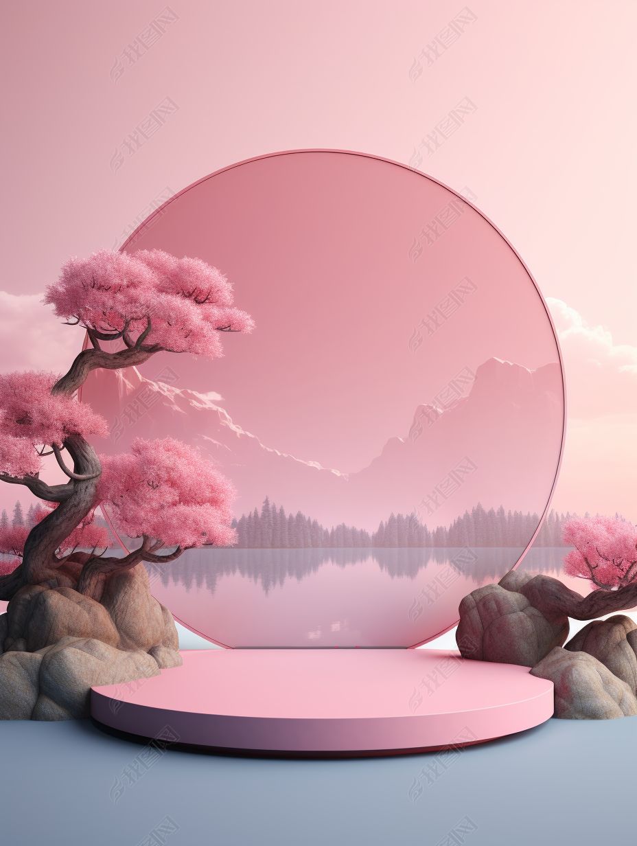 小清新粉色电商促销展示台背景