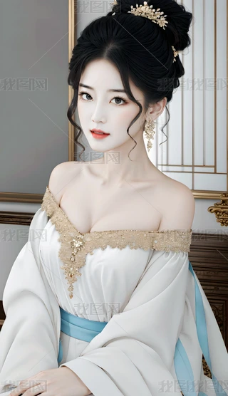 中国古风淡妆美女复古华服数字艺术下载-编号33145237