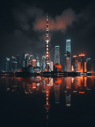 摄影写真城市夜景全景图上海