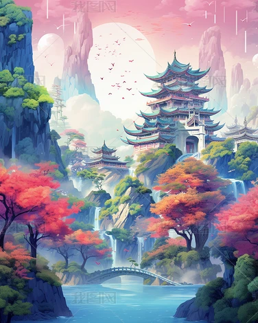 ʽΨԴɽˮ羰Žװβ廭