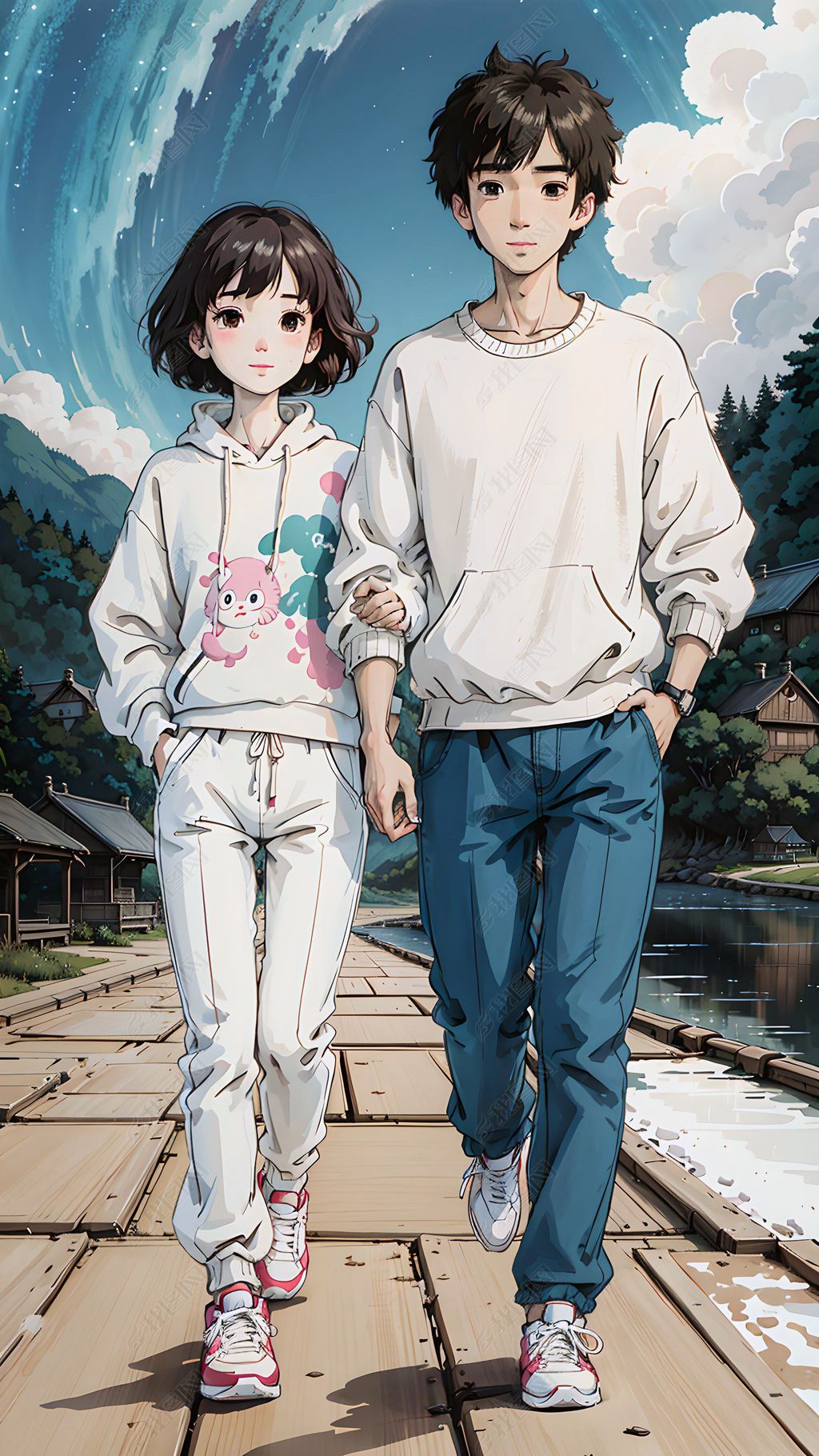 小清新风格情侣男生女生七夕节创意海报插画数字艺术