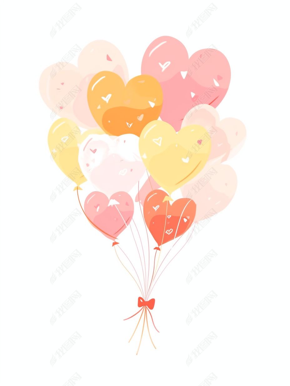 彩色心形气球插画节日元素