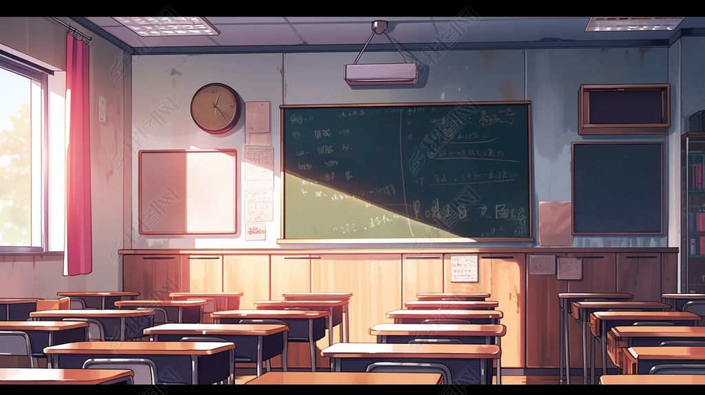 卡通开学季教室学校黑板课桌椅学习背景插画12