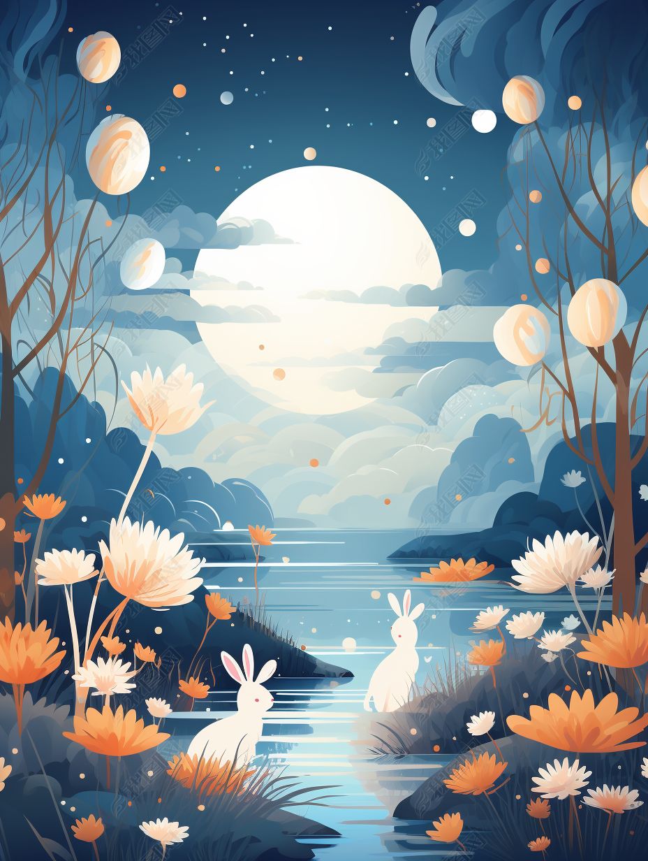 原创中秋展板海报新闻稿视频漫画装饰插图素材s505