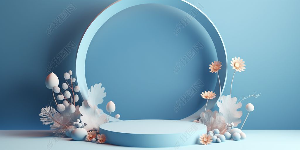 蓝色小清新电商展示台促销台