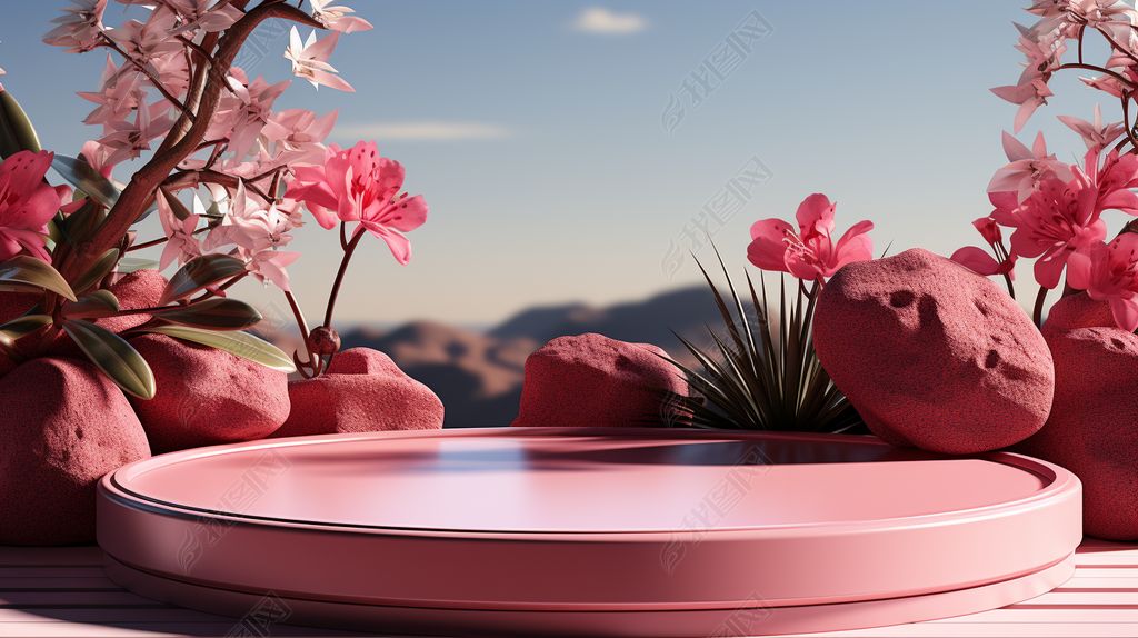 蓝色小清新电商展示台促销台