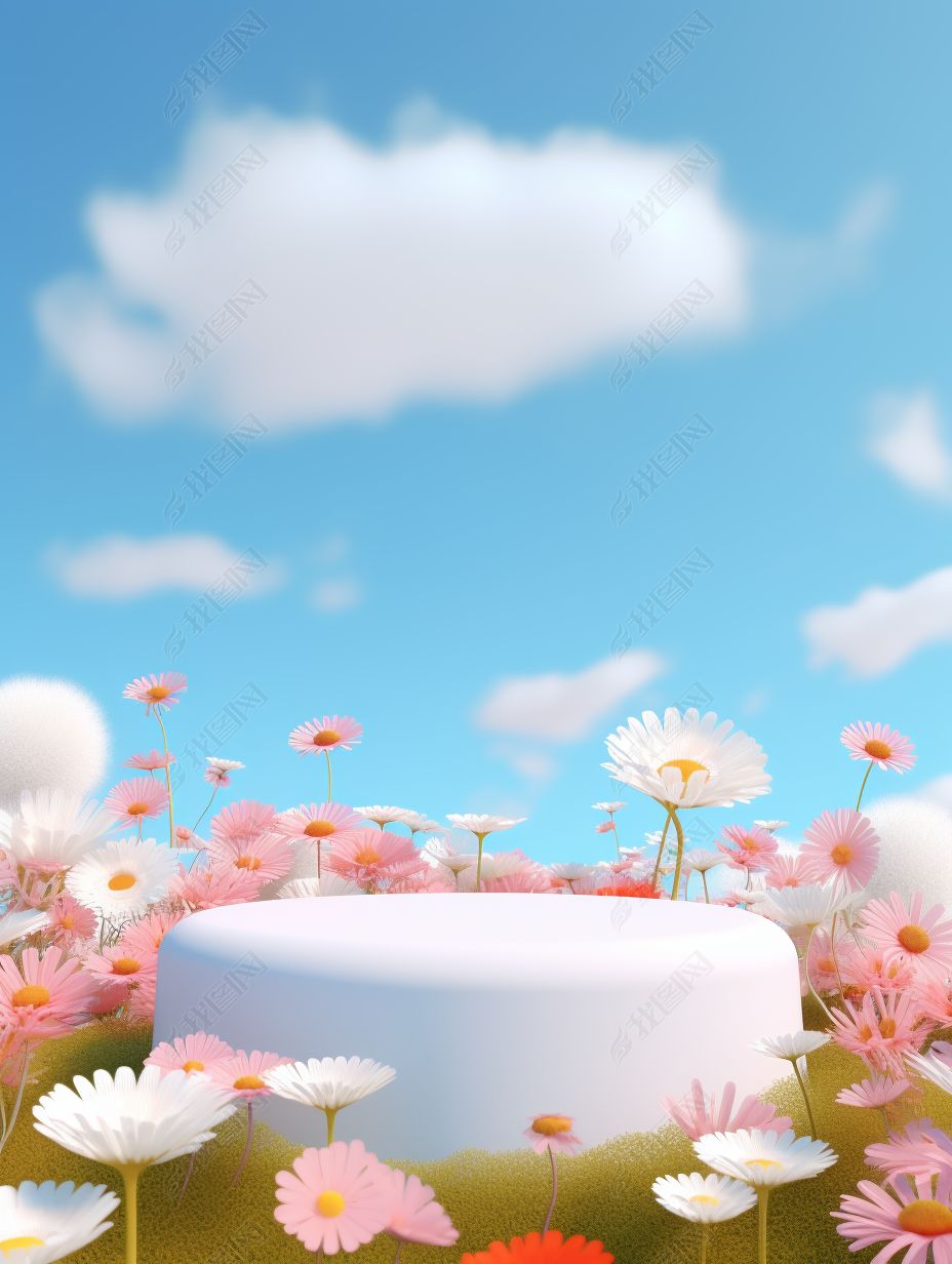 蓝色小清新电商展示台促销台