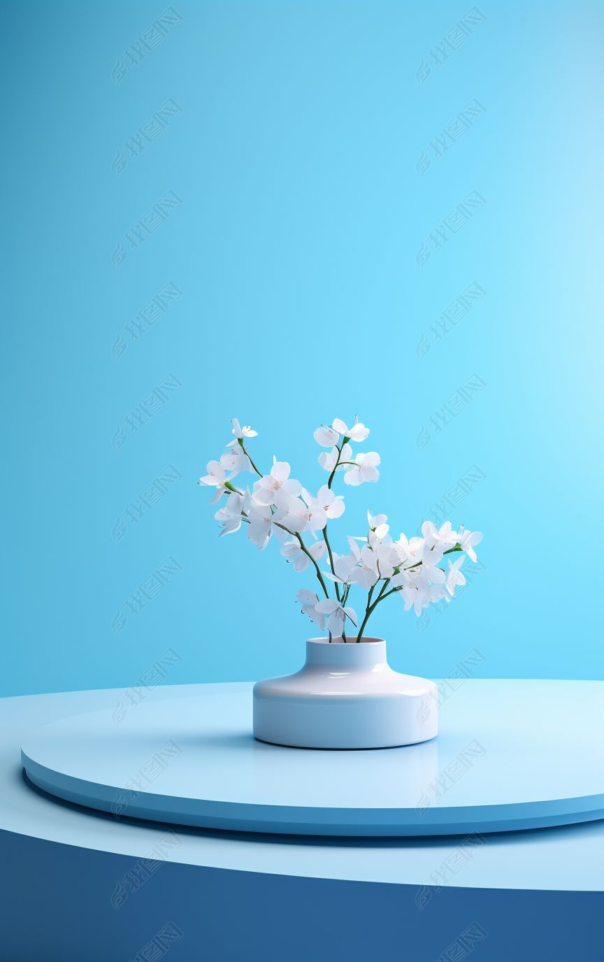 蓝色小清新电商展示台促销台