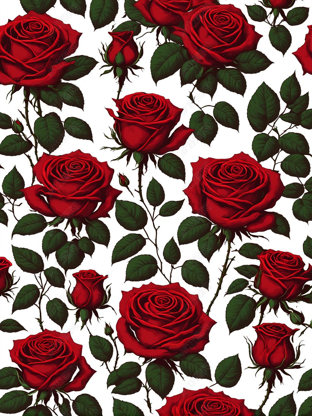 红色玫瑰花植物创意插画海报设计素材数字艺术作品