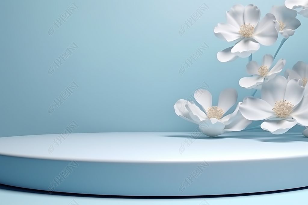 蓝色小清新电商展示台促销台