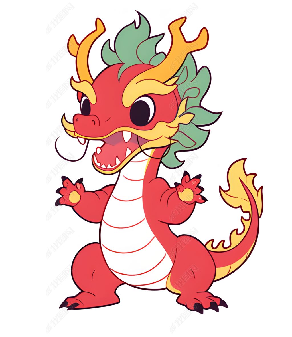 原创龙素材中国龙年卡通形象可爱龙元素红色小龙-版权可商用
