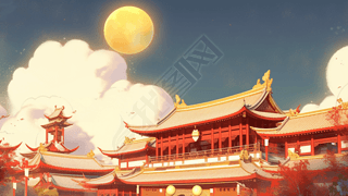 中秋节素材月圆之夜风景图插画海报背景中国风图片
