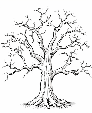 大树手绘黑白线稿
