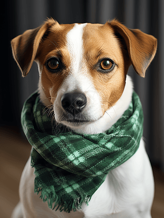 披着绿色围巾的小狗高清摄影图海报设计素材数字艺术