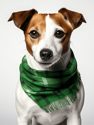 披着绿色围巾的小狗高清摄影图海报设计素材数字艺术