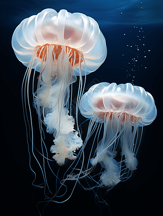 水面下的两只水母高清摄影图极简主义艺术
