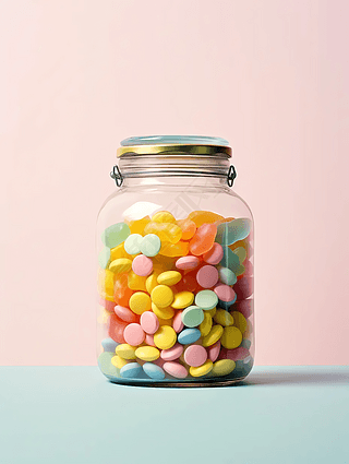 五颜六色的糖果透明玻璃瓶子高清摄影图海报设计素材