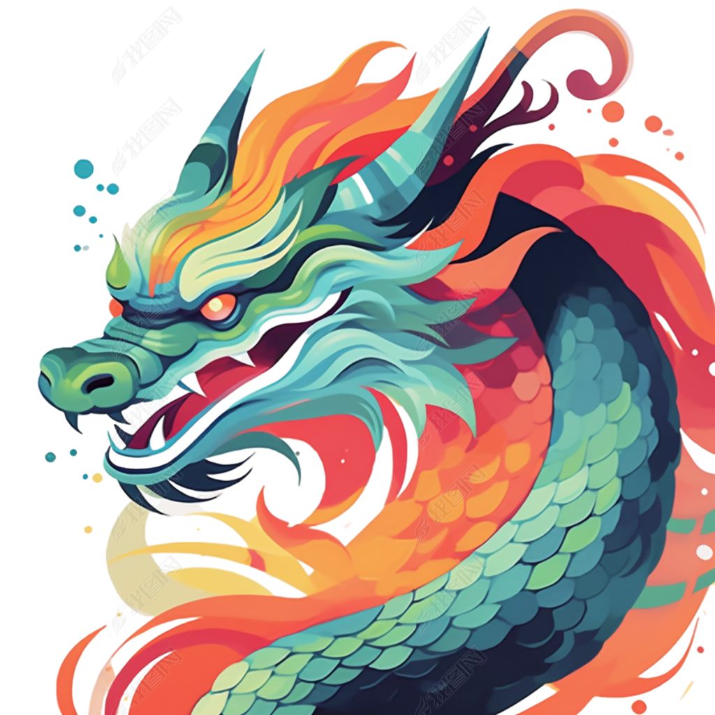 彩色龙头扁平卡通龙年装饰元素