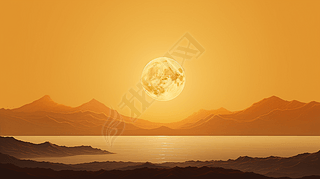 金秋金色天空上的满月中秋节艺术海报背景17