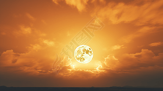 金秋金色天空上的满月中秋节艺术海报背景18