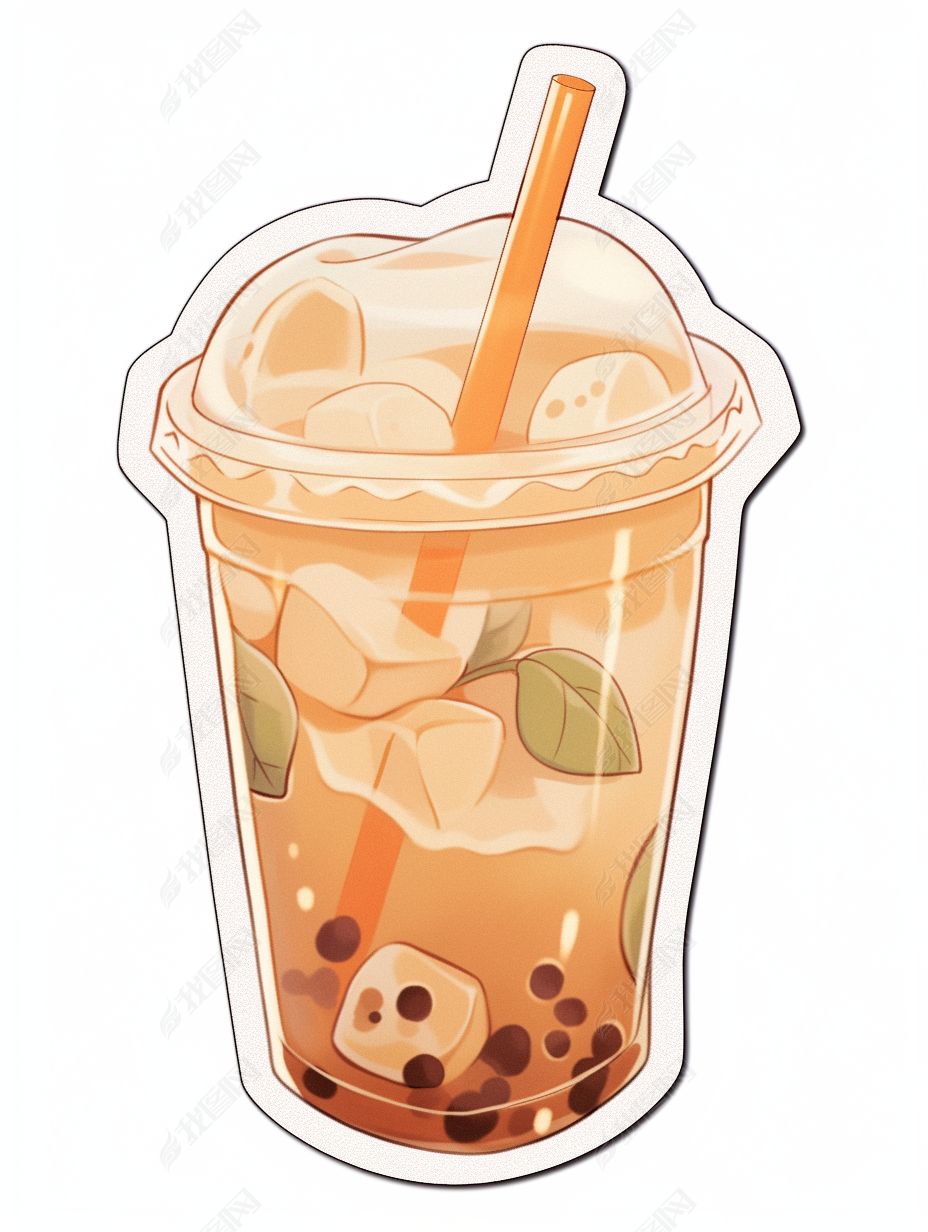可爱卡通奶茶贴纸风元素海报ppt背景插画05