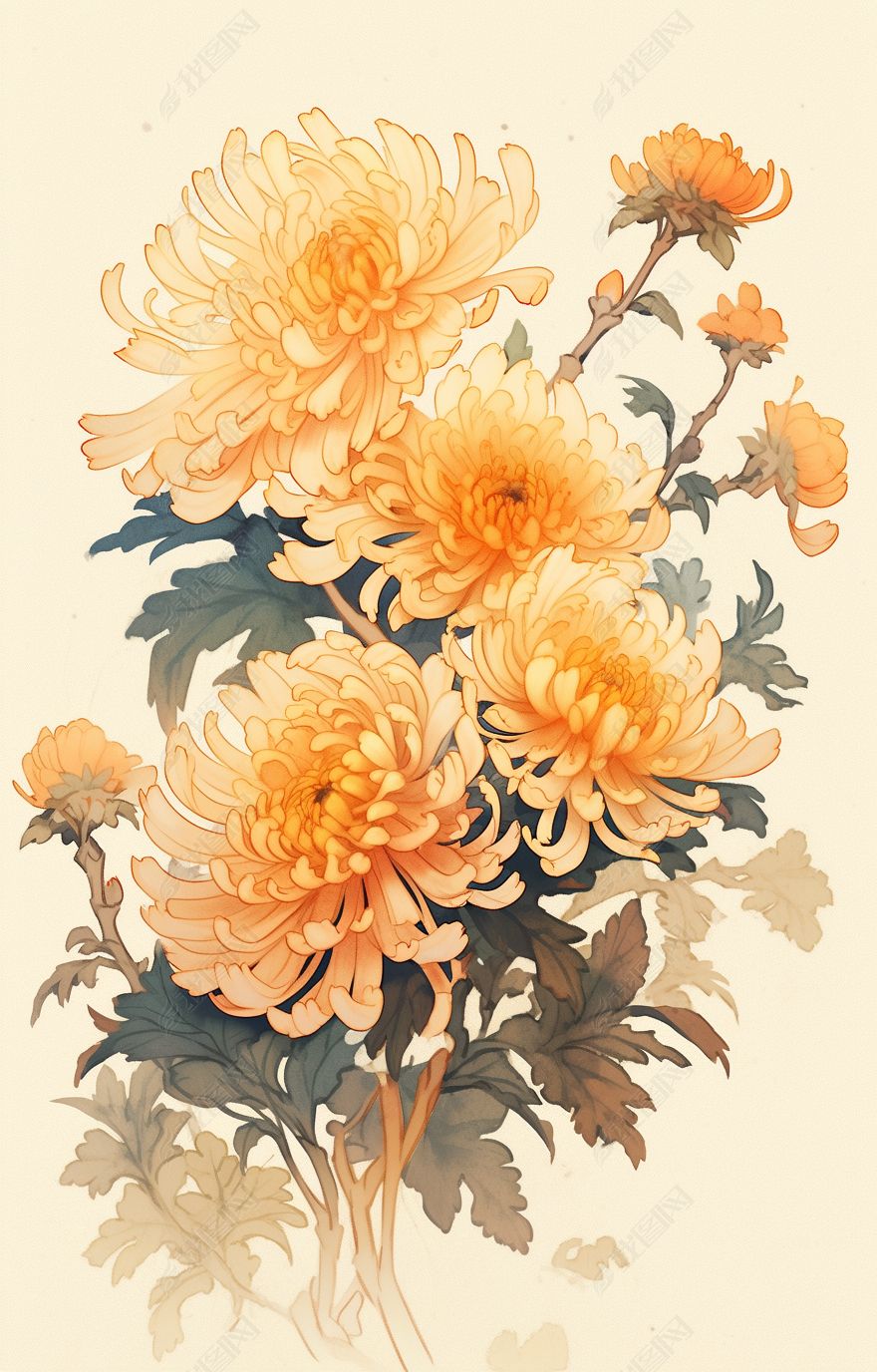 中国风工笔菊花