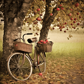一辆复古自行车靠在树旁简单与宁静的秋日(2)