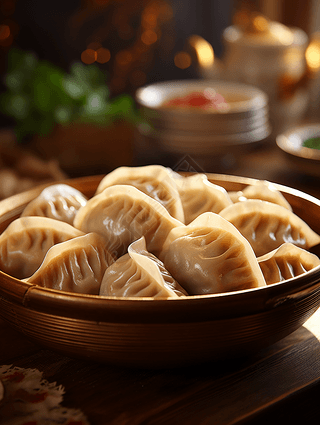 传统美食蒸饺饺子筷子醋盘子中餐高清摄影图